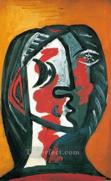  Rouge Arte - Tete de femme en gris et rouge sur fond ocre 1926 Cubista